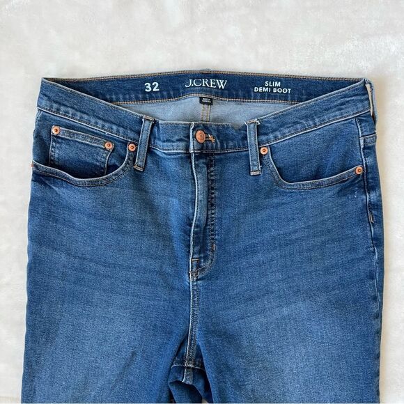 J. Crew Slim Demi Boot Blue Jeans 32 raw hem plus size  comfortable high rise - Picture 4 of 8